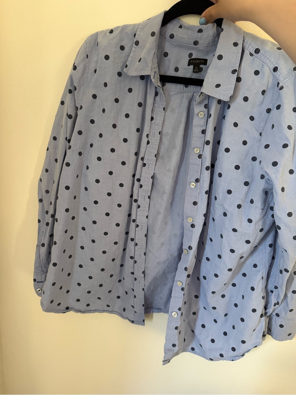 Talbots Light Blue Shirt with Navy Polka Dots